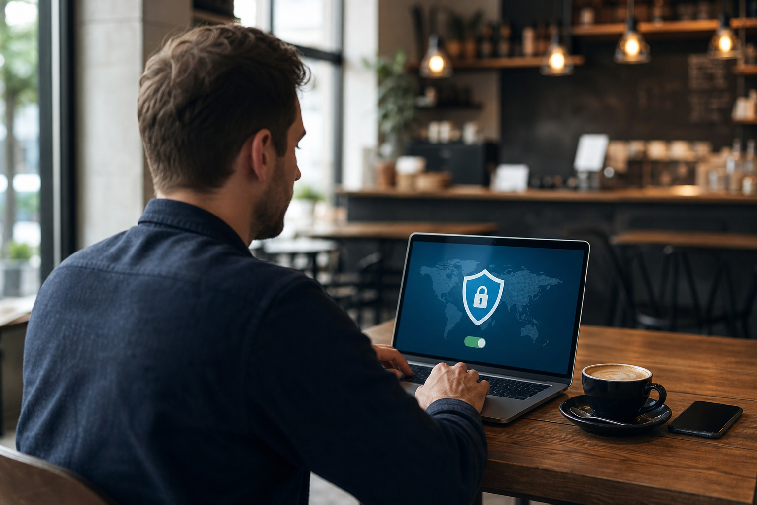 Laptop met versleutelde verbinding via twee VPN-servers voor double VPN multi-hop beveiliging
