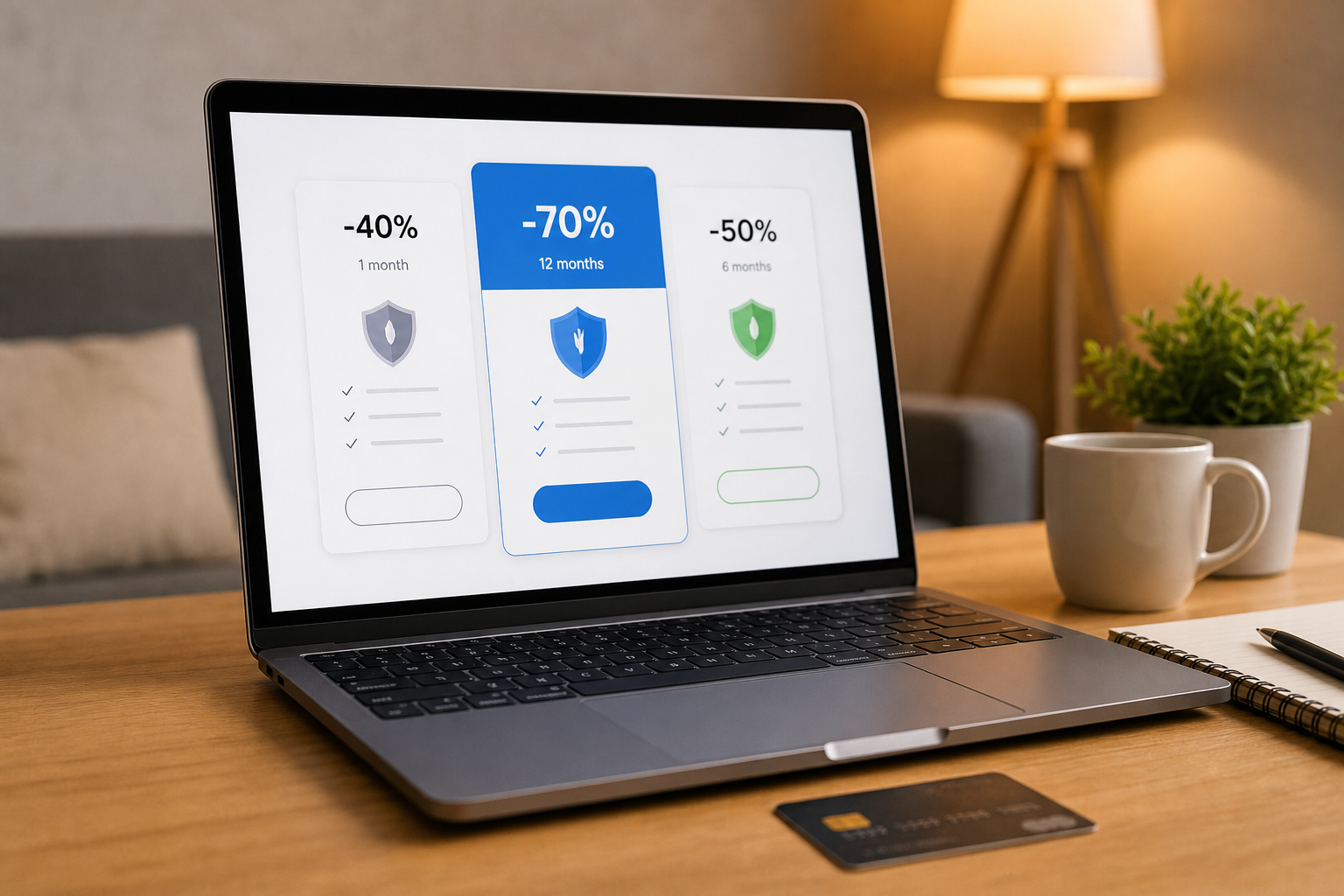 Laptop met Surfshark Black Friday aanbieding op scherm tijdens winkelactie in november