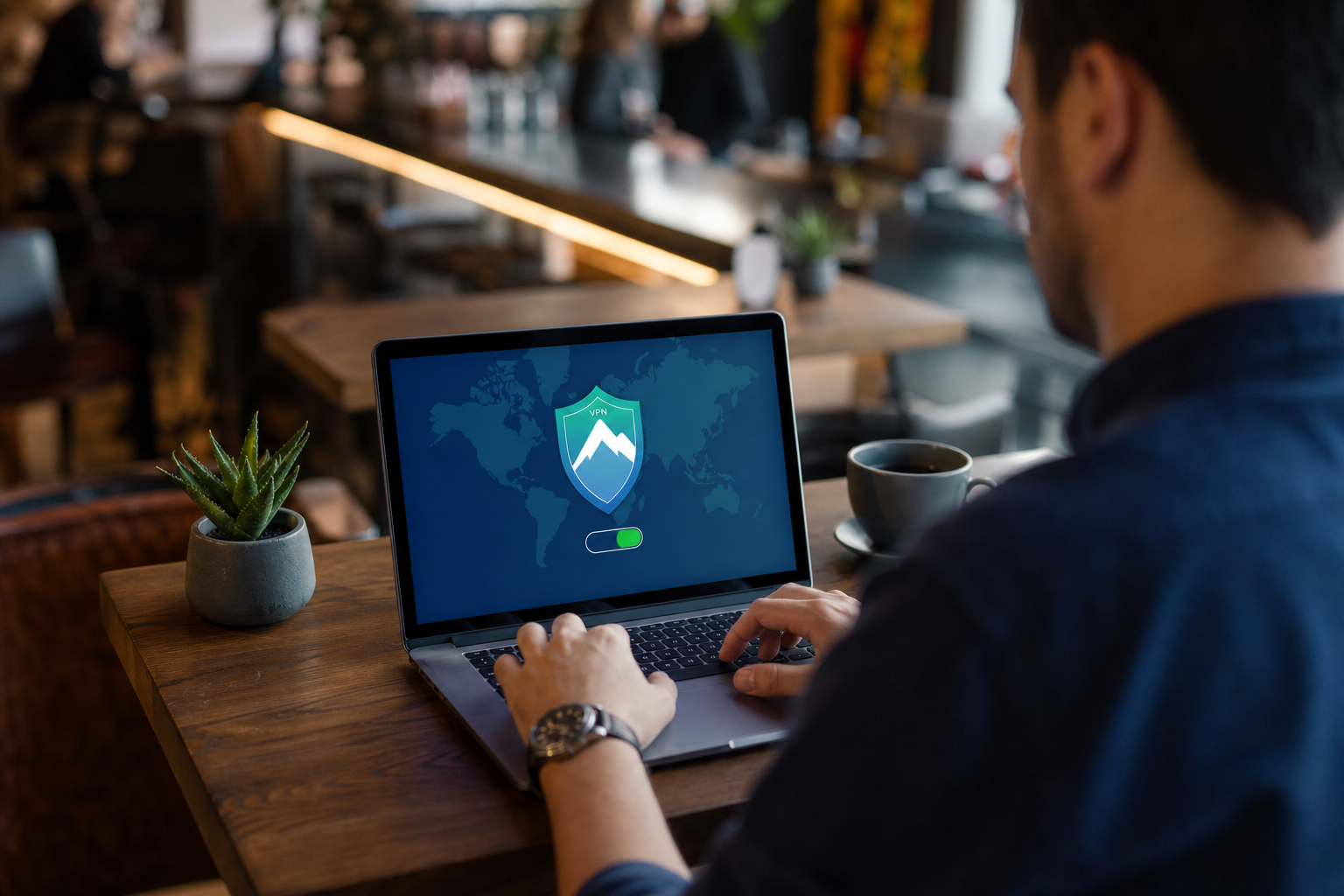 Laptop met Ubuntu-terminal waarin een VPN-verbinding op Linux wordt ingesteld