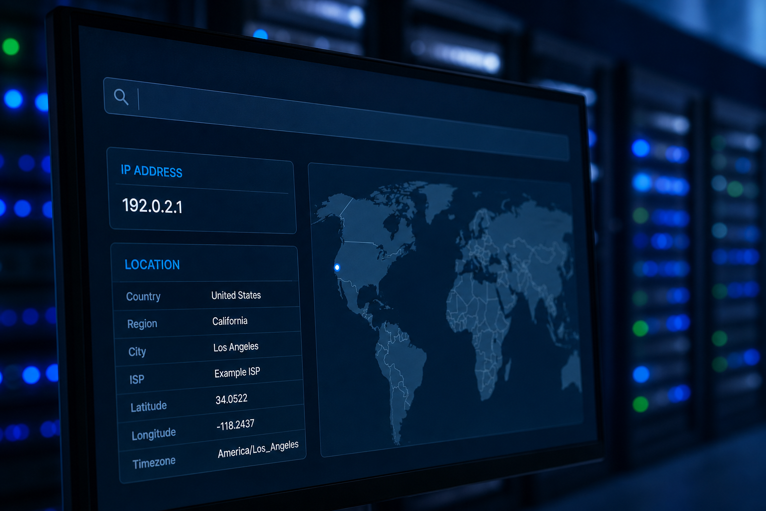 Digitaal IP-adres zichtbaar op scherm, VPN verbergt locatie en internetprovider